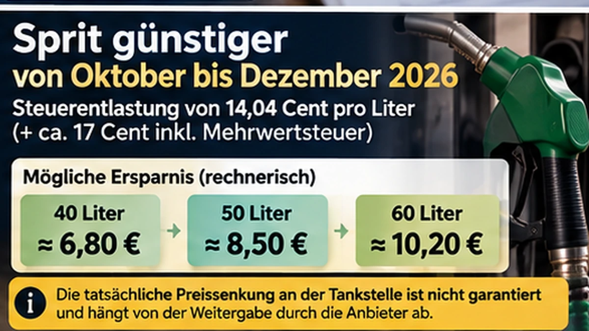 17 Cent weniger Steuer pro Liter: So viel kann die Sprit-Entlastung bis Dezember wirklich bringen – Finanzfaden Infografik